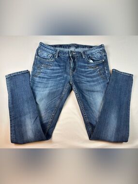 Vigoss Blue Jagger Skinny Jeans Size 31 Distressed Stud Embellishments